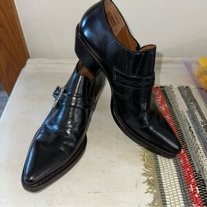 Nine West Black Leather Western Booties Silver Buckle  Size 7 Ankle Boots